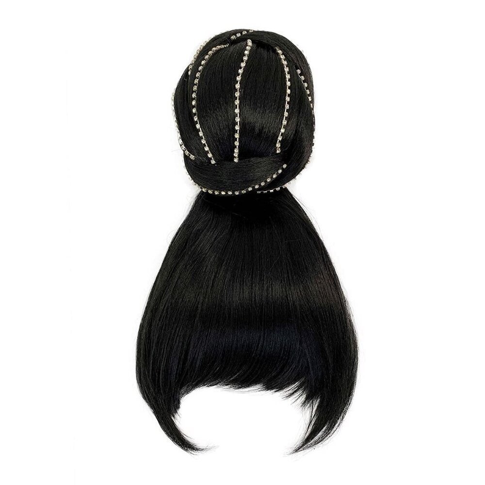 Hair Bun with Bangs 2 Piece Synthetic Braided Updo Clip-In for Black Women - Picture 7 of 9